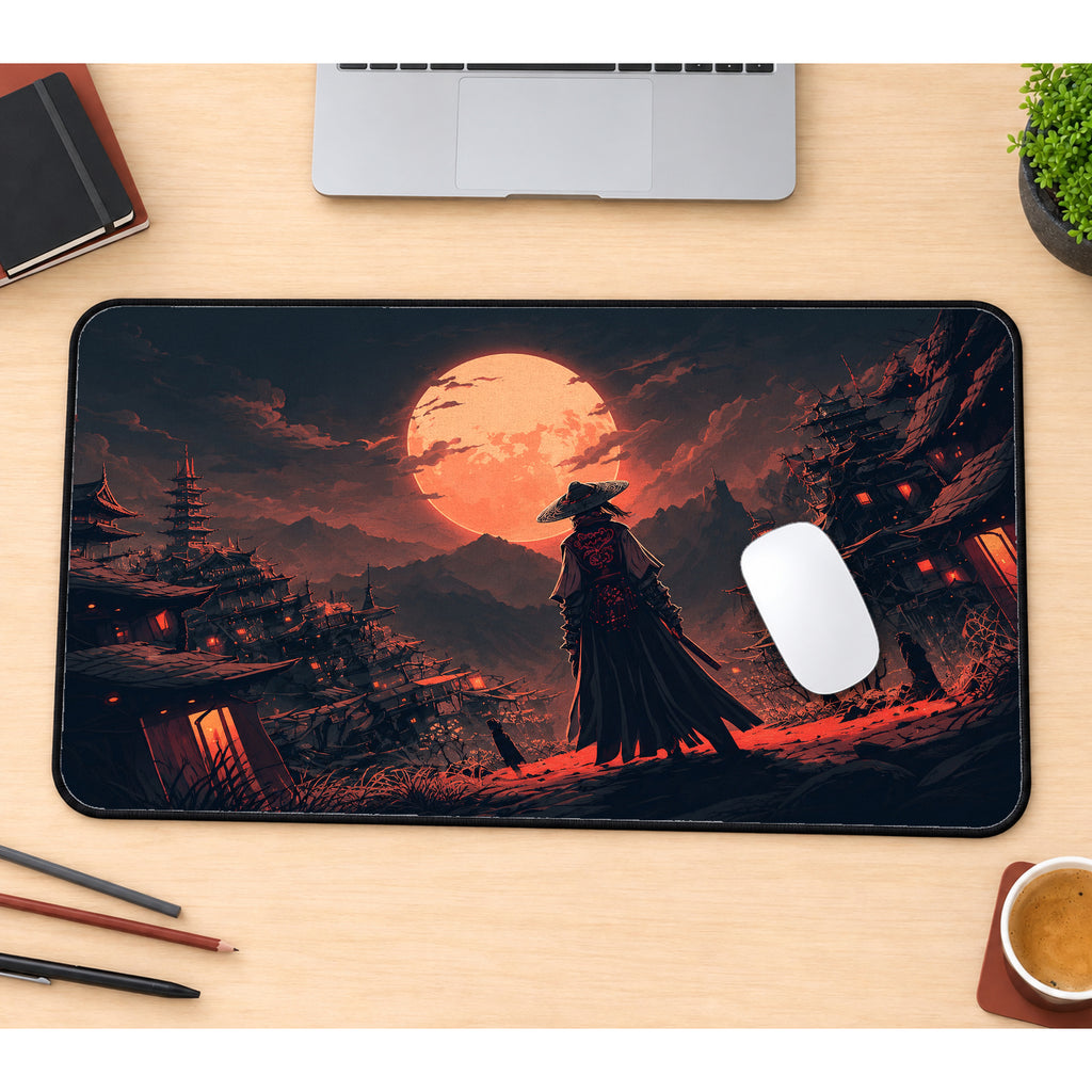 Samurai at Red Moonrise Desk Mat — product mockup 1