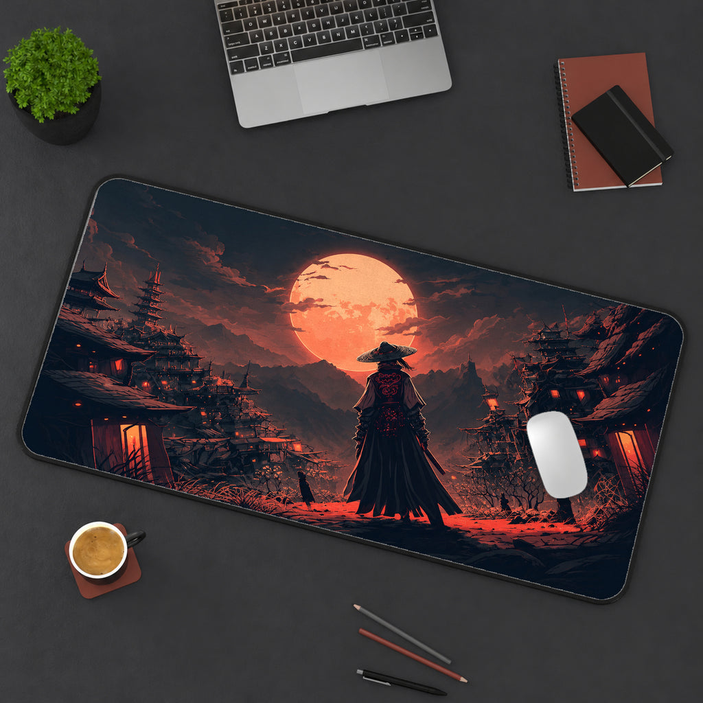 Samurai at Red Moonrise Desk Mat — product mockup 3