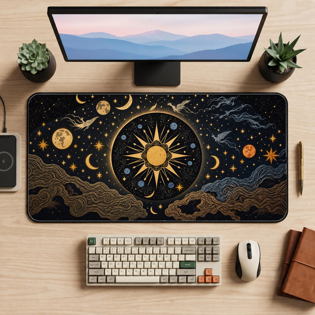 Celestial Sun and Moon Desk Mat — product mockup 2