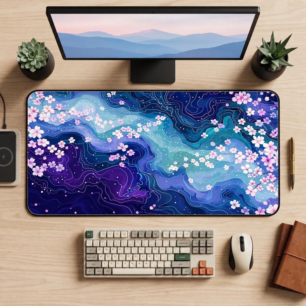 Sakura Contour Streams Desk Mat — product mockup 2