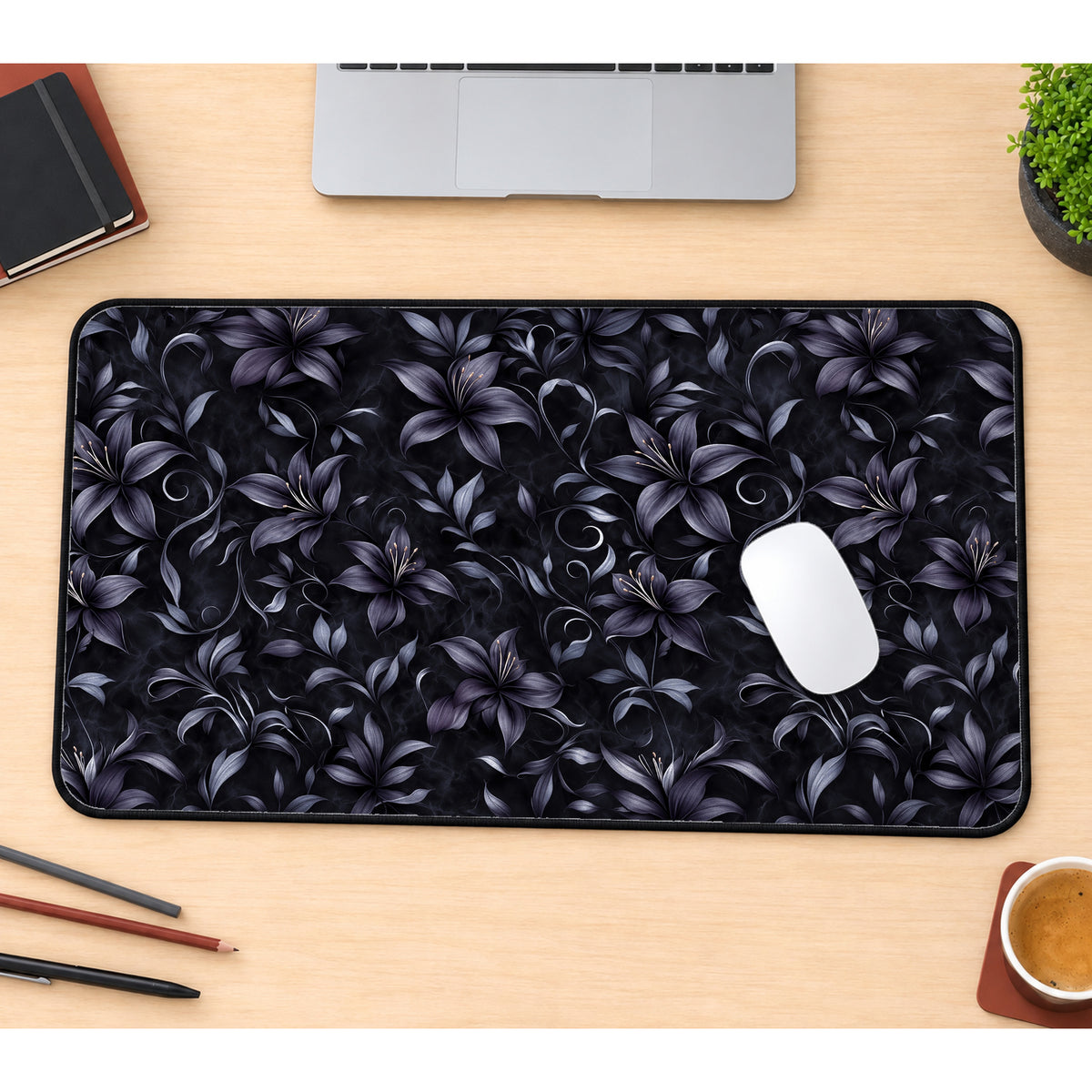 Dark Gothic Lilies Desk Mat — product mockup 1