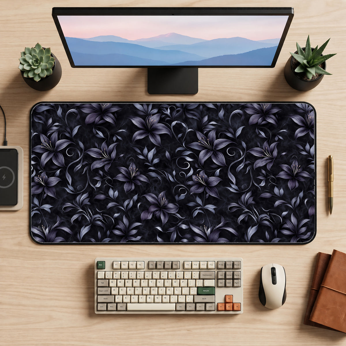 Dark Gothic Lilies Desk Mat — product mockup 2
