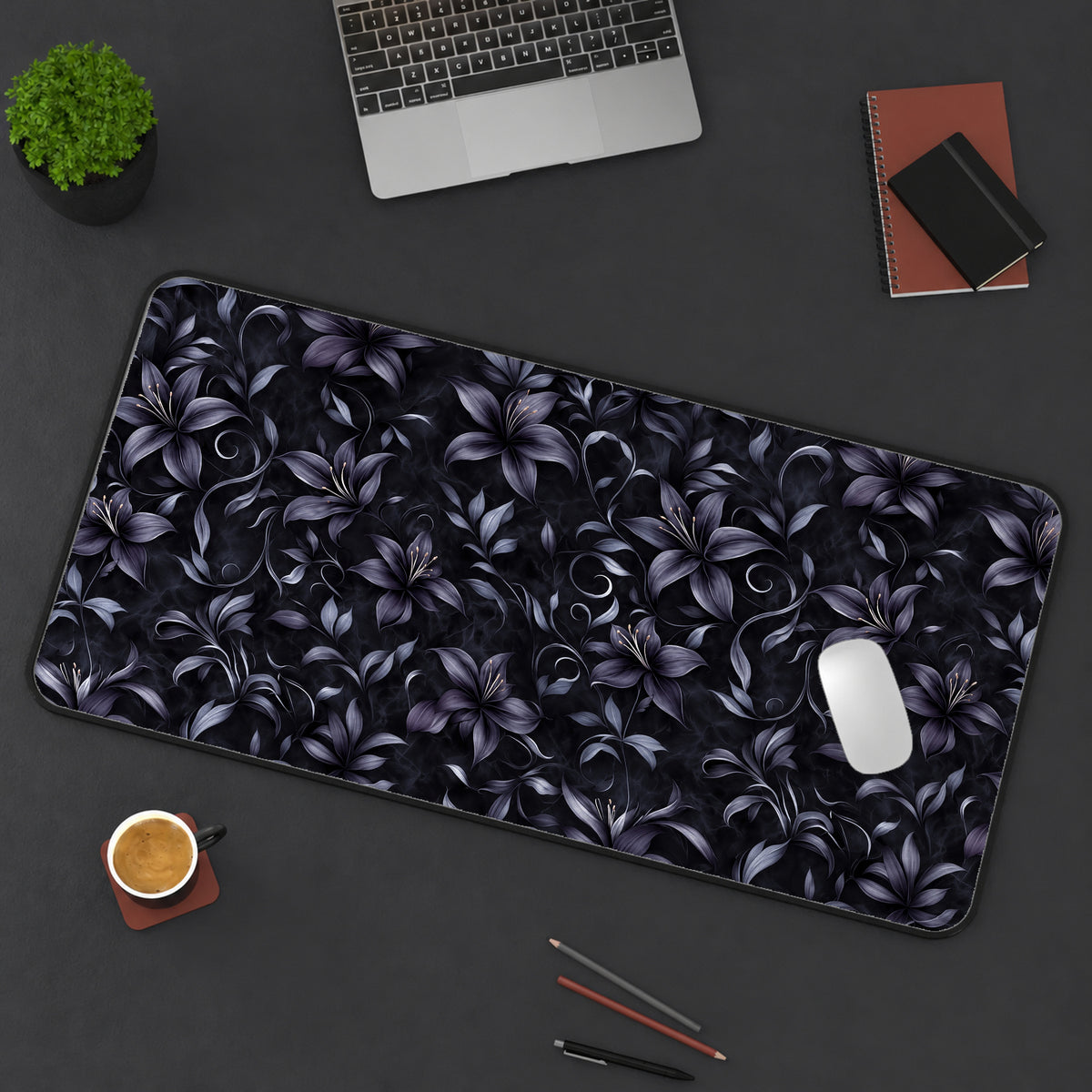 Dark Gothic Lilies Desk Mat — product mockup 3