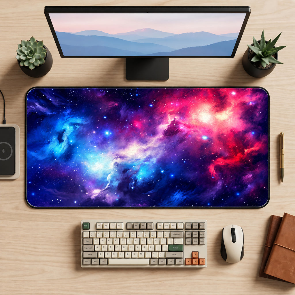 Blue and Pink Nebula Desk Mat — product mockup 2