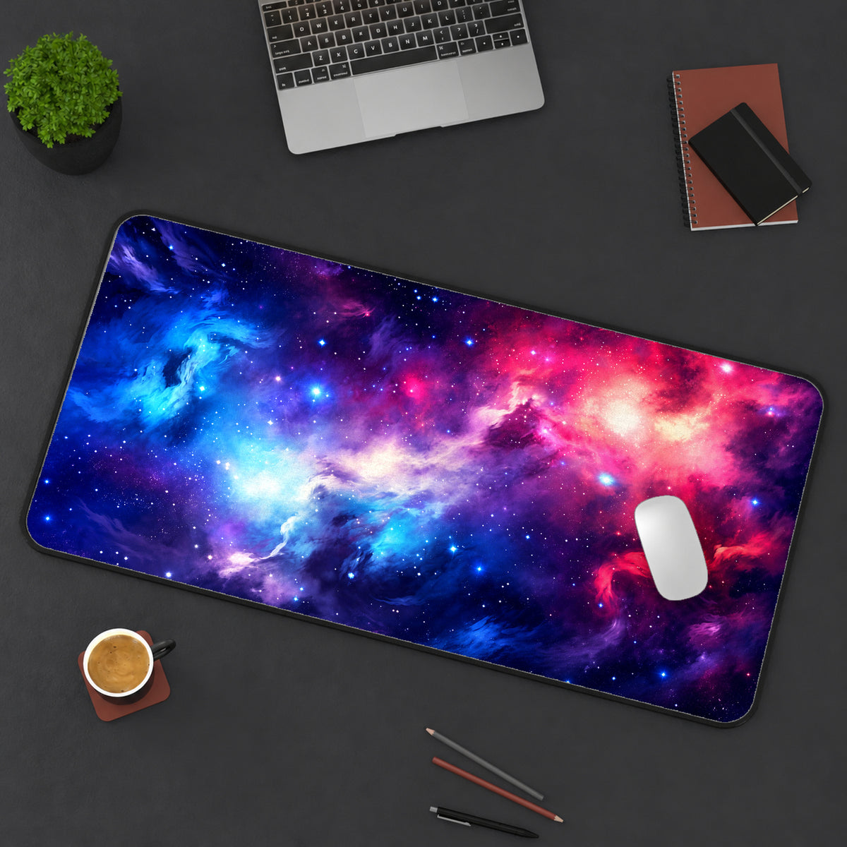 Blue and Pink Nebula Desk Mat — product mockup 3
