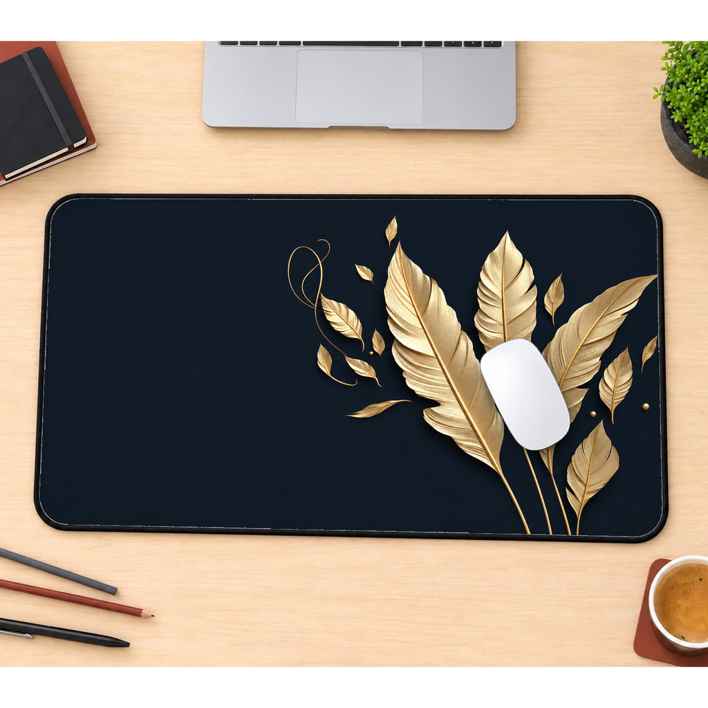 Gold Leaves on Navy Desk Mat — product mockup 1