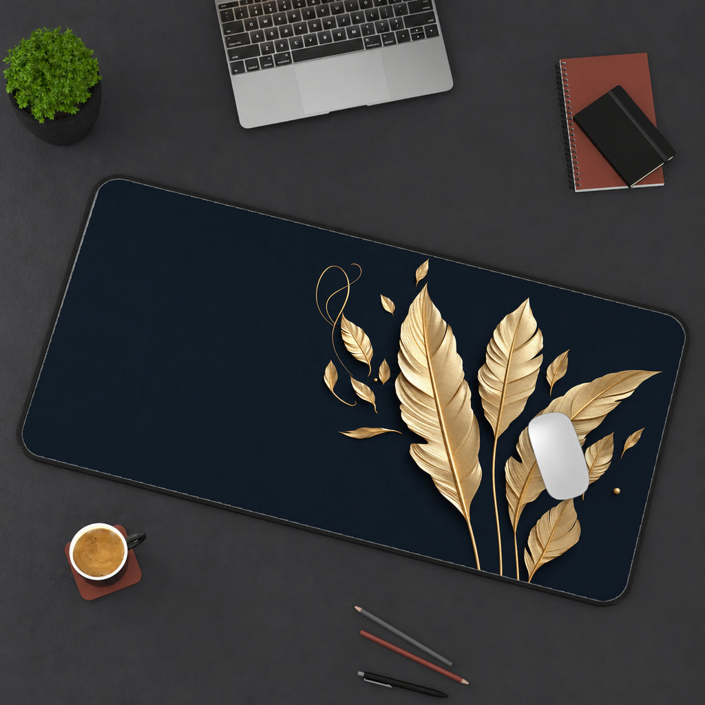 Gold Leaves on Navy Desk Mat — product mockup 3