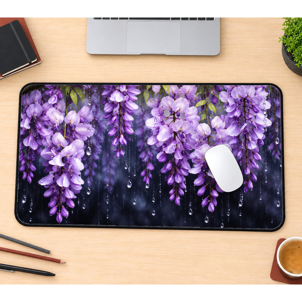 Purple Wisteria in the Rain Desk Mat — product mockup 1