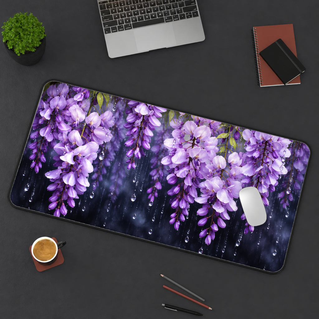 Purple Wisteria in the Rain Desk Mat — product mockup 3