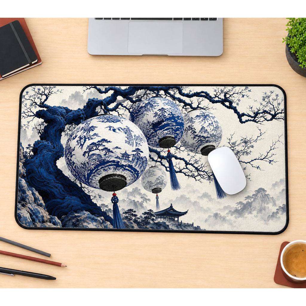 Japanese Porcelain Lanterns Desk Mat — product mockup 1