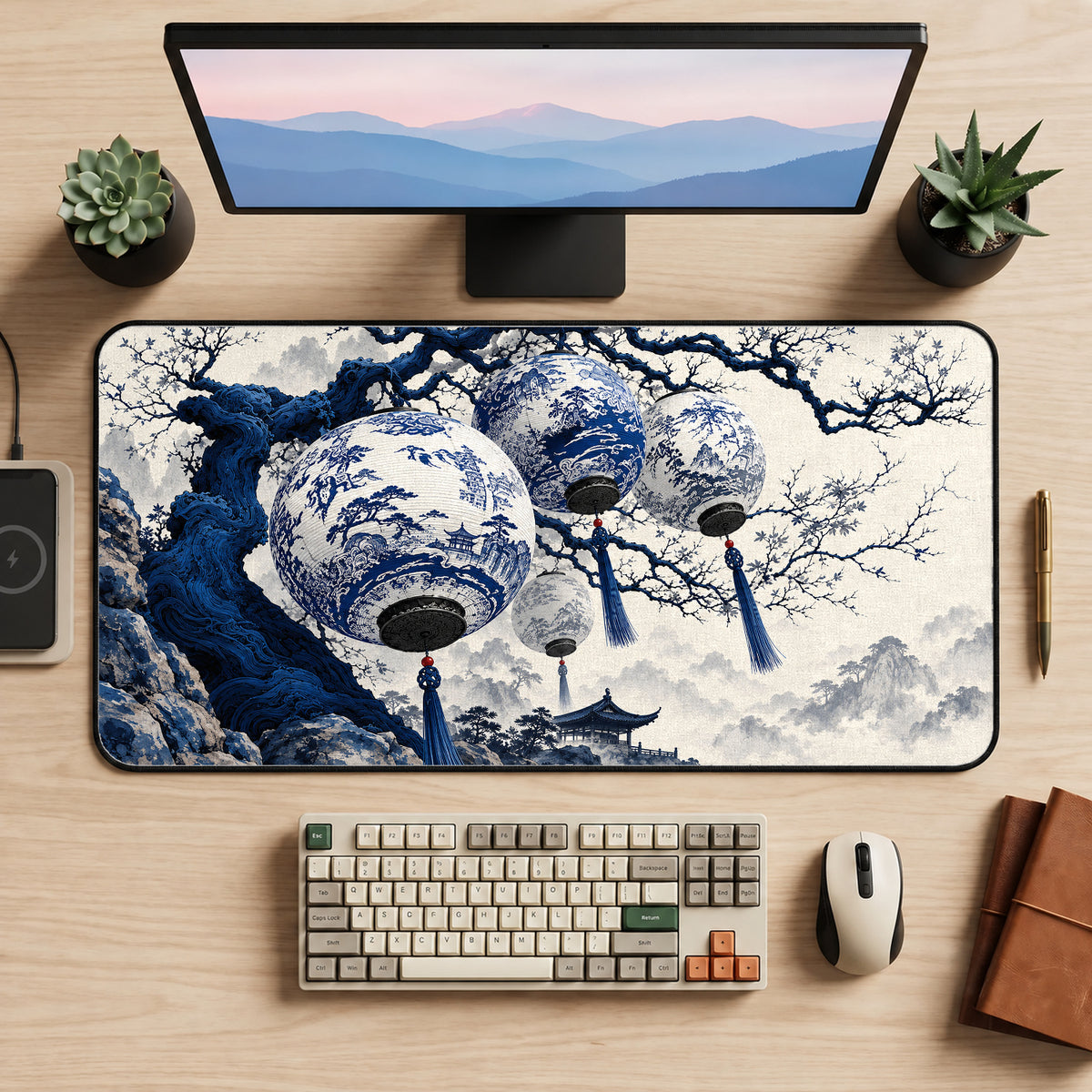 Japanese Porcelain Lanterns Desk Mat — product mockup 2