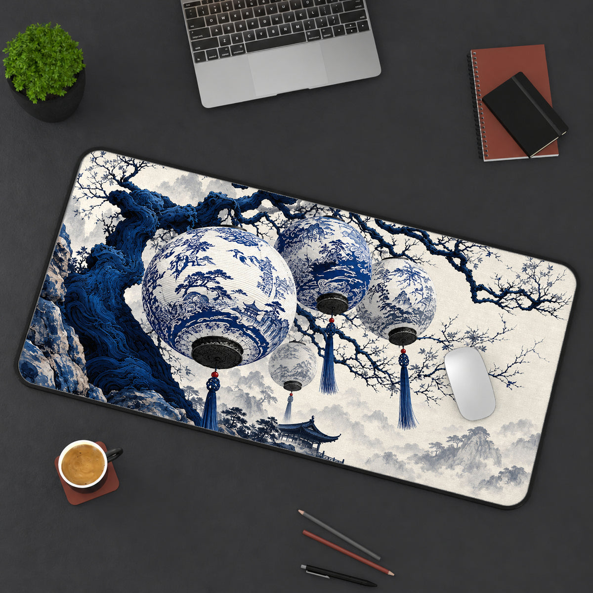 Japanese Porcelain Lanterns Desk Mat — product mockup 3
