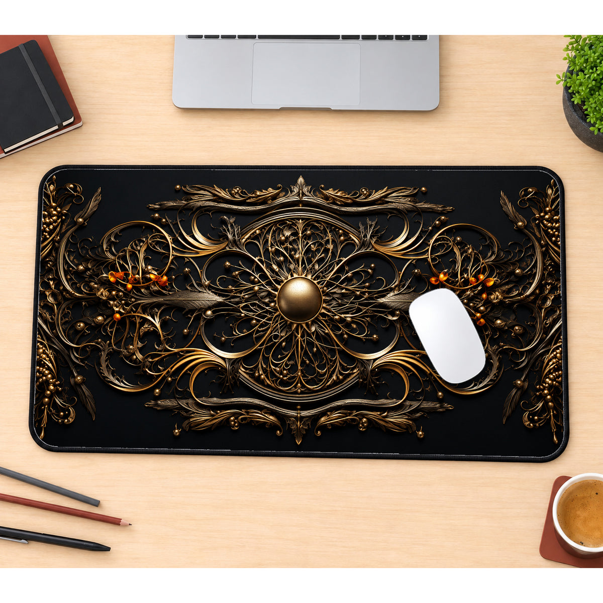 Ornate Black and Gold Desk Mat — product mockup 1