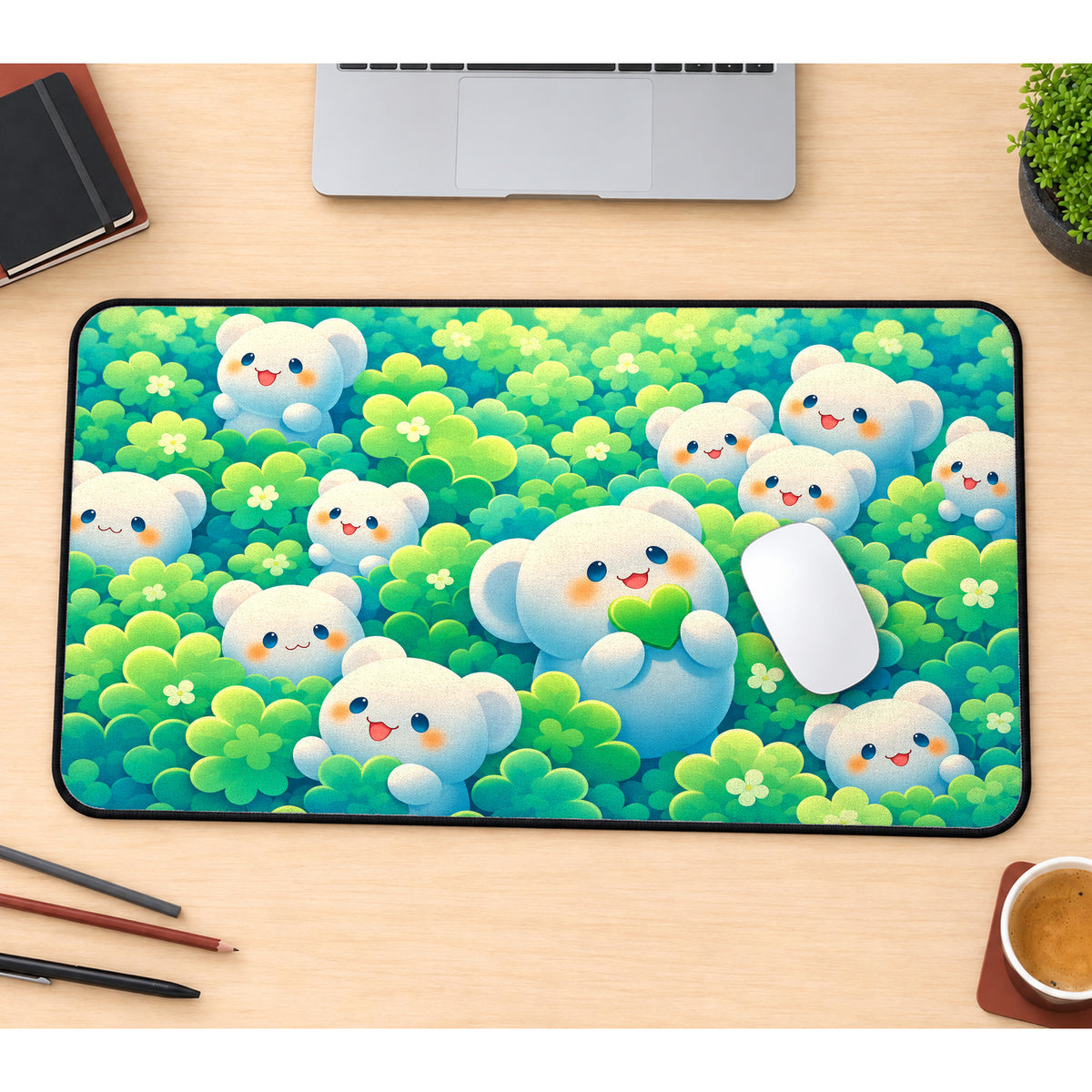 Kawaii Bears and Clover Desk Mat — product mockup 1