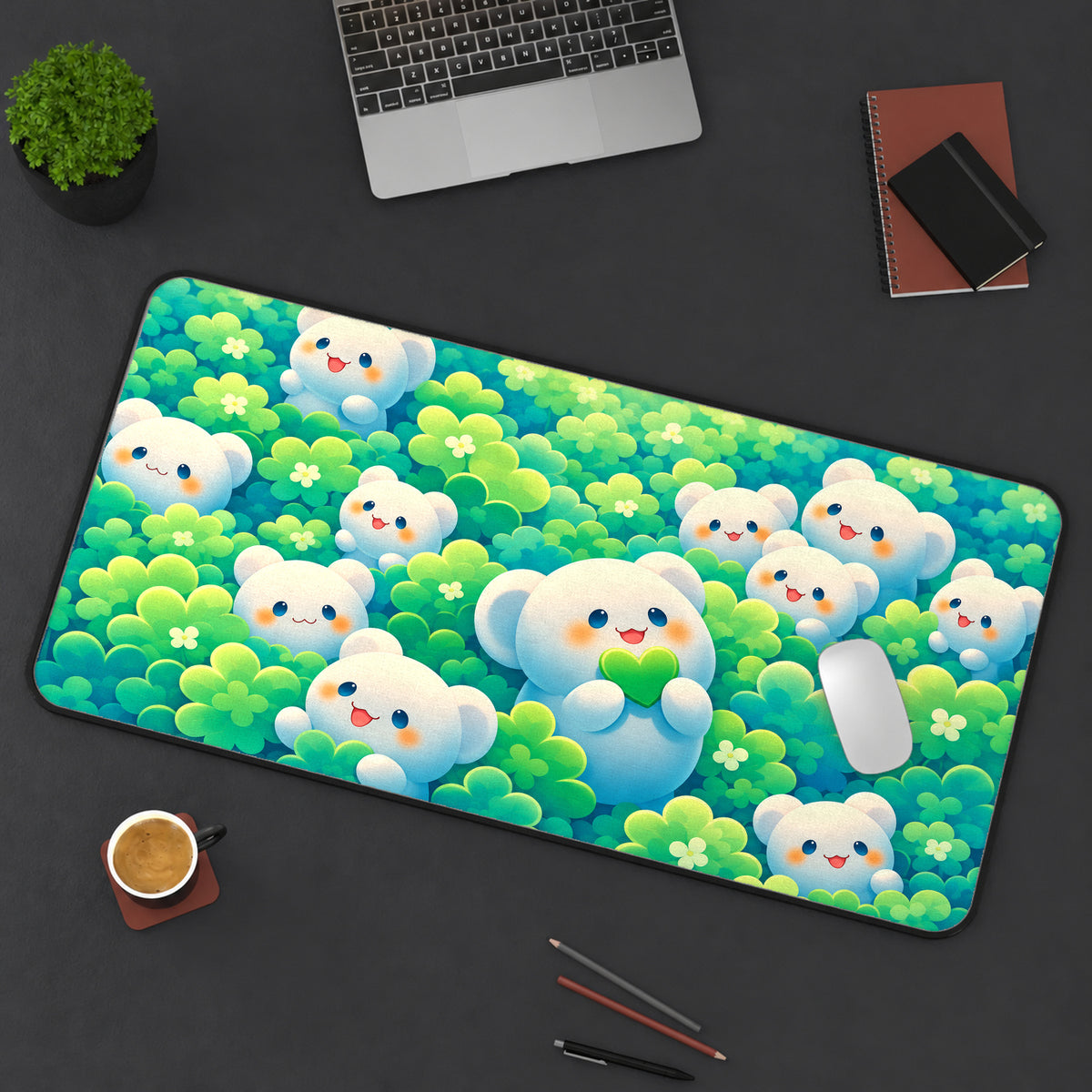 Kawaii Bears and Clover Desk Mat — product mockup 3