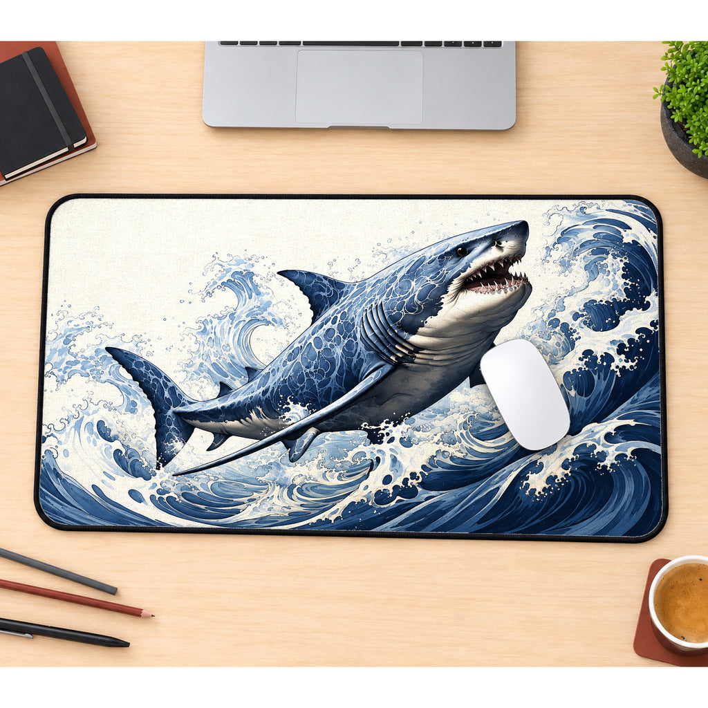 Shark and Ocean Waves Desk Mat — product mockup 1