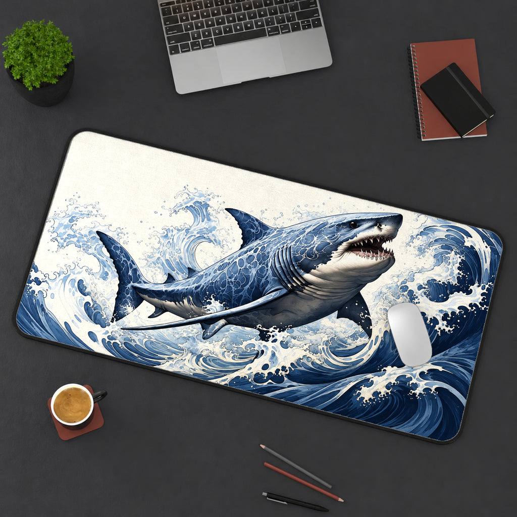 Shark and Ocean Waves Desk Mat — product mockup 3
