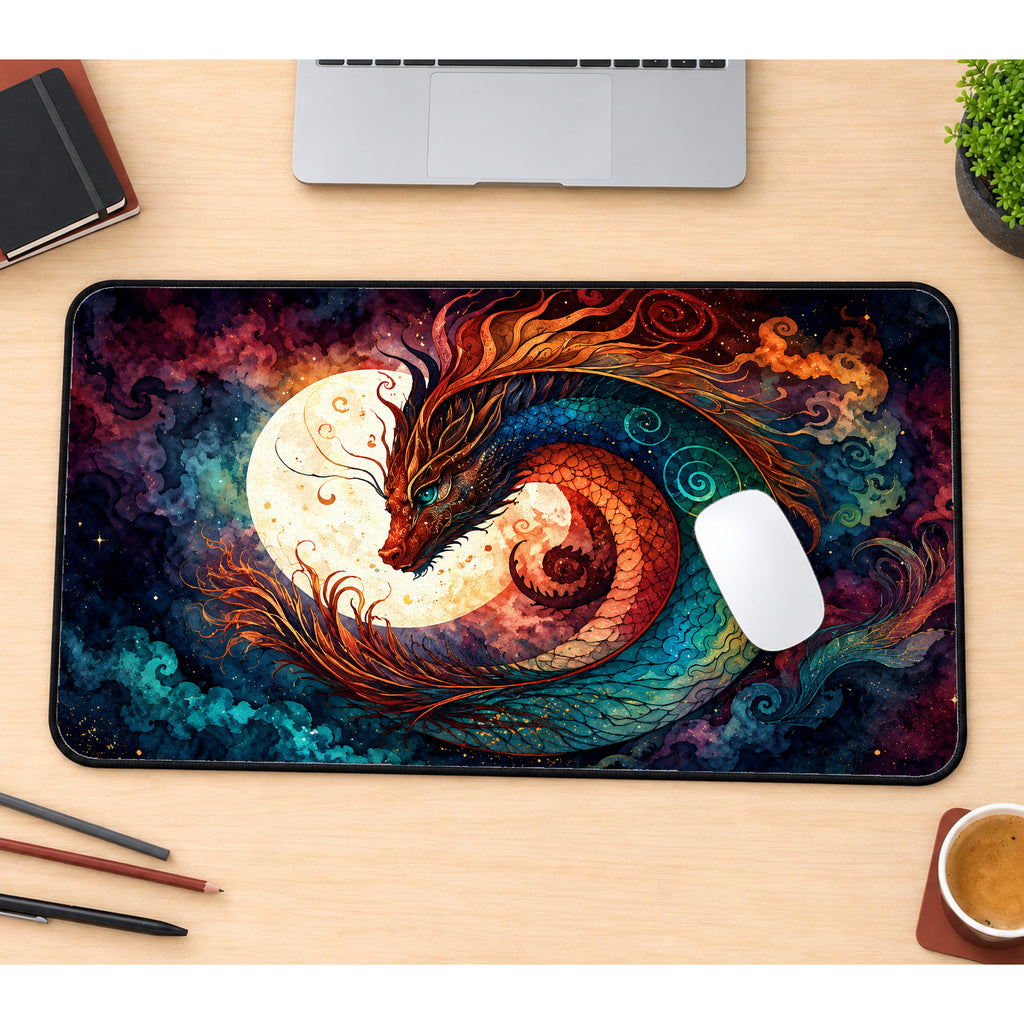 Fantasy Dragon and Moon Desk Mat — product mockup 1