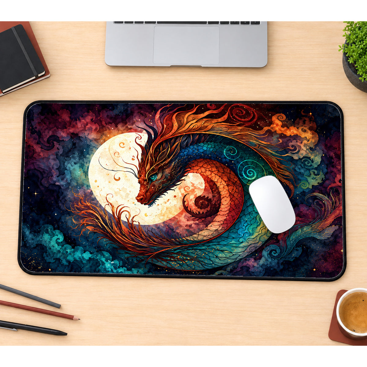 Fantasy Dragon and Moon Desk Mat — product mockup 1