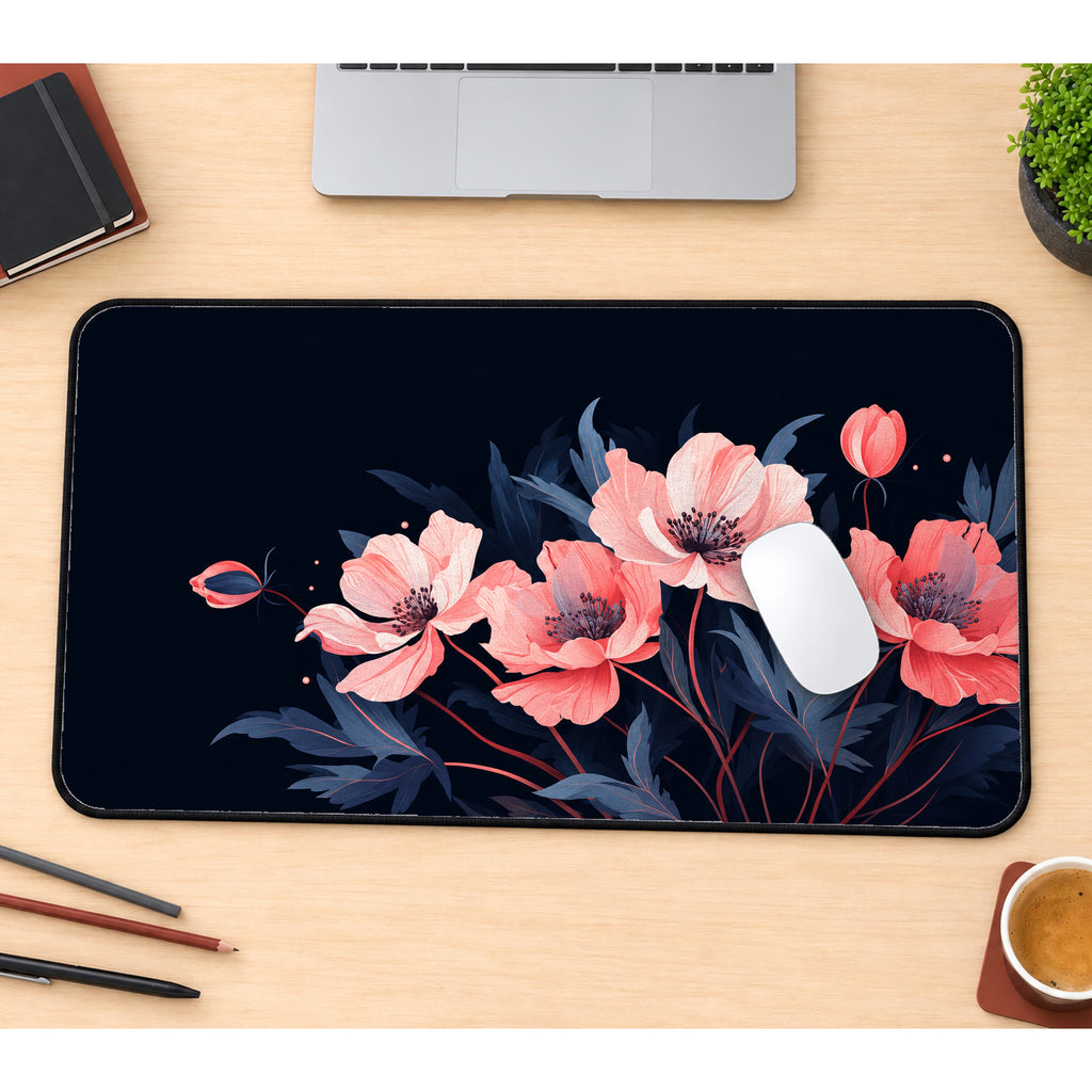 Pink Flowers on Navy Desk Mat — product mockup 1