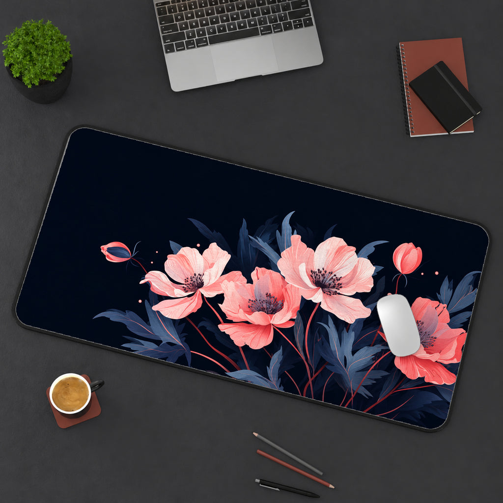 Pink Flowers on Navy Desk Mat — product mockup 3