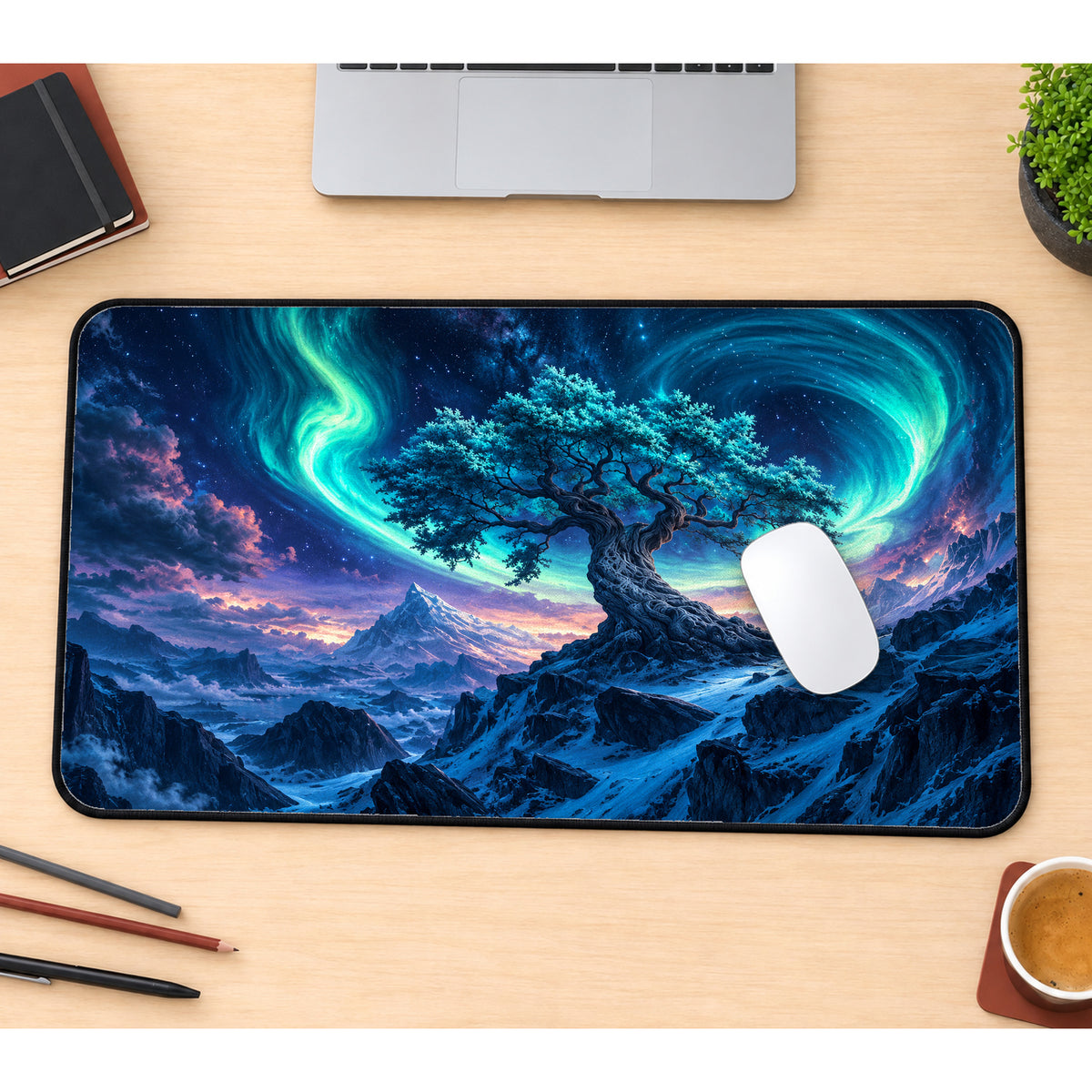 Yggdrasil and Northern Lights Desk Mat — product mockup 1