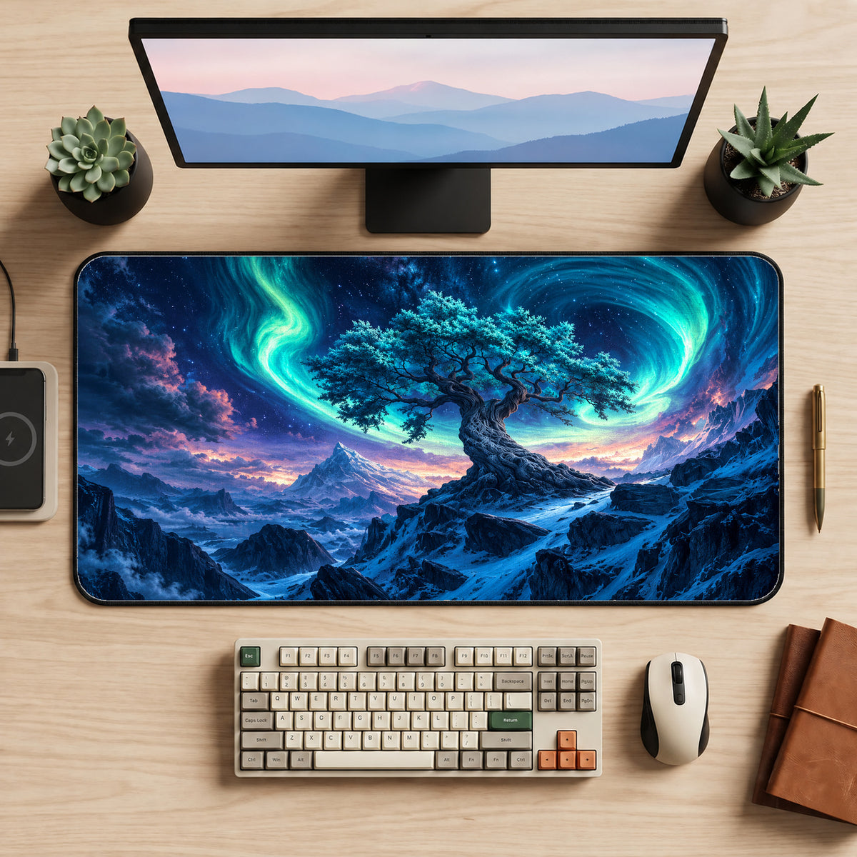 Yggdrasil and Northern Lights Desk Mat — product mockup 2