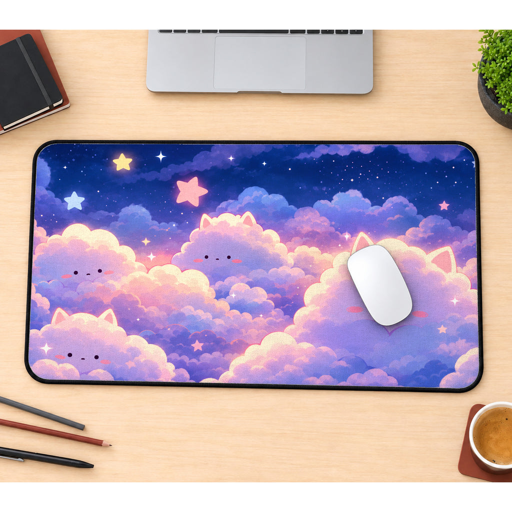 Pastel Cloud Cats Desk Mat — product mockup 1