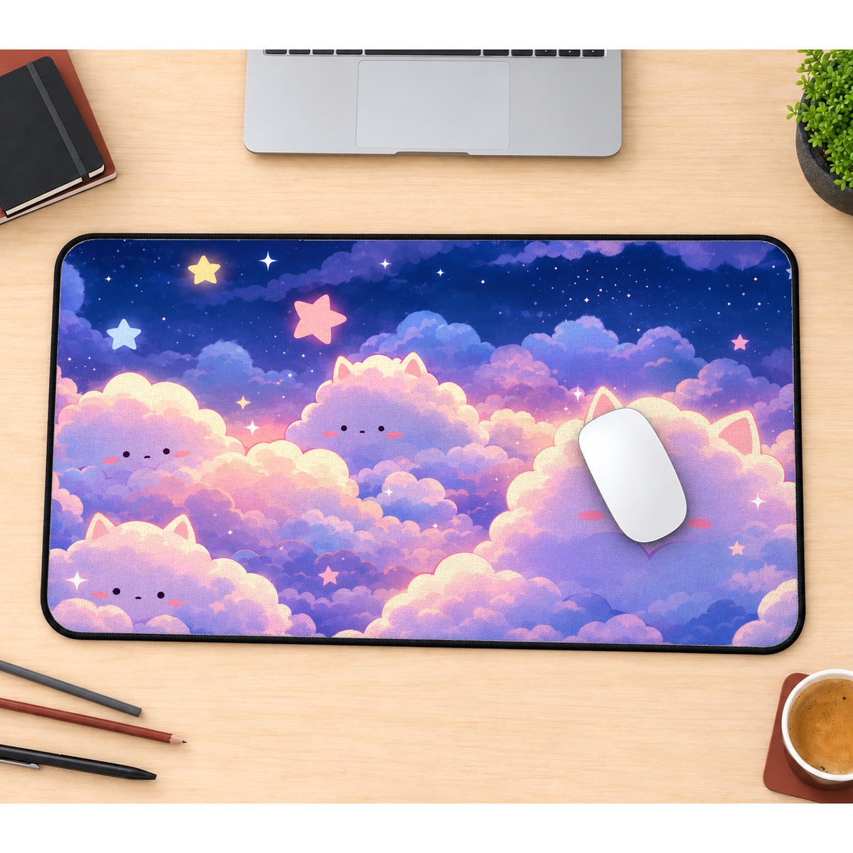Pastel Cloud Cats Desk Mat — product mockup 1