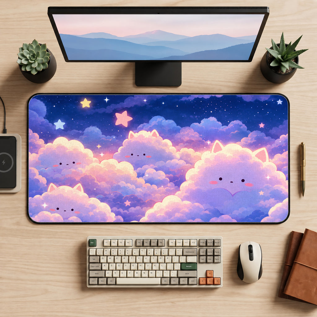 Pastel Cloud Cats Desk Mat — product mockup 2