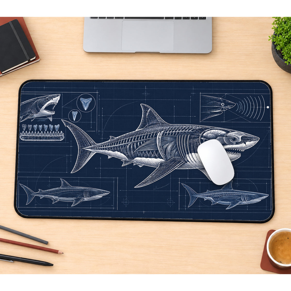 Shark Biology Blueprint Desk Mat — product mockup 1