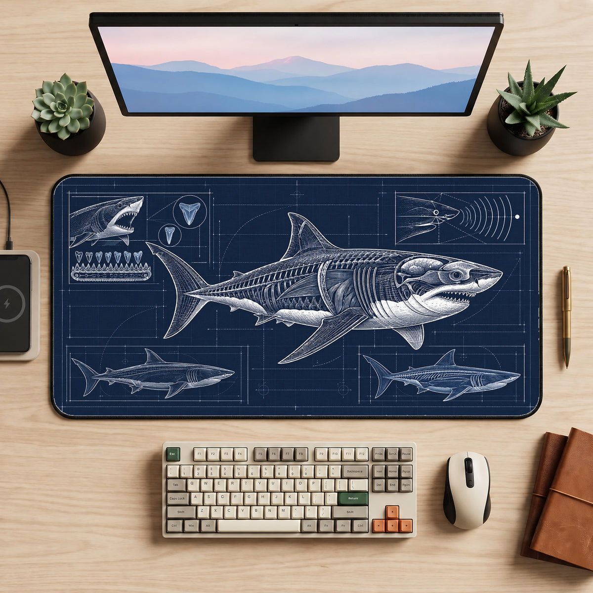 Shark Biology Blueprint Desk Mat — product mockup 2