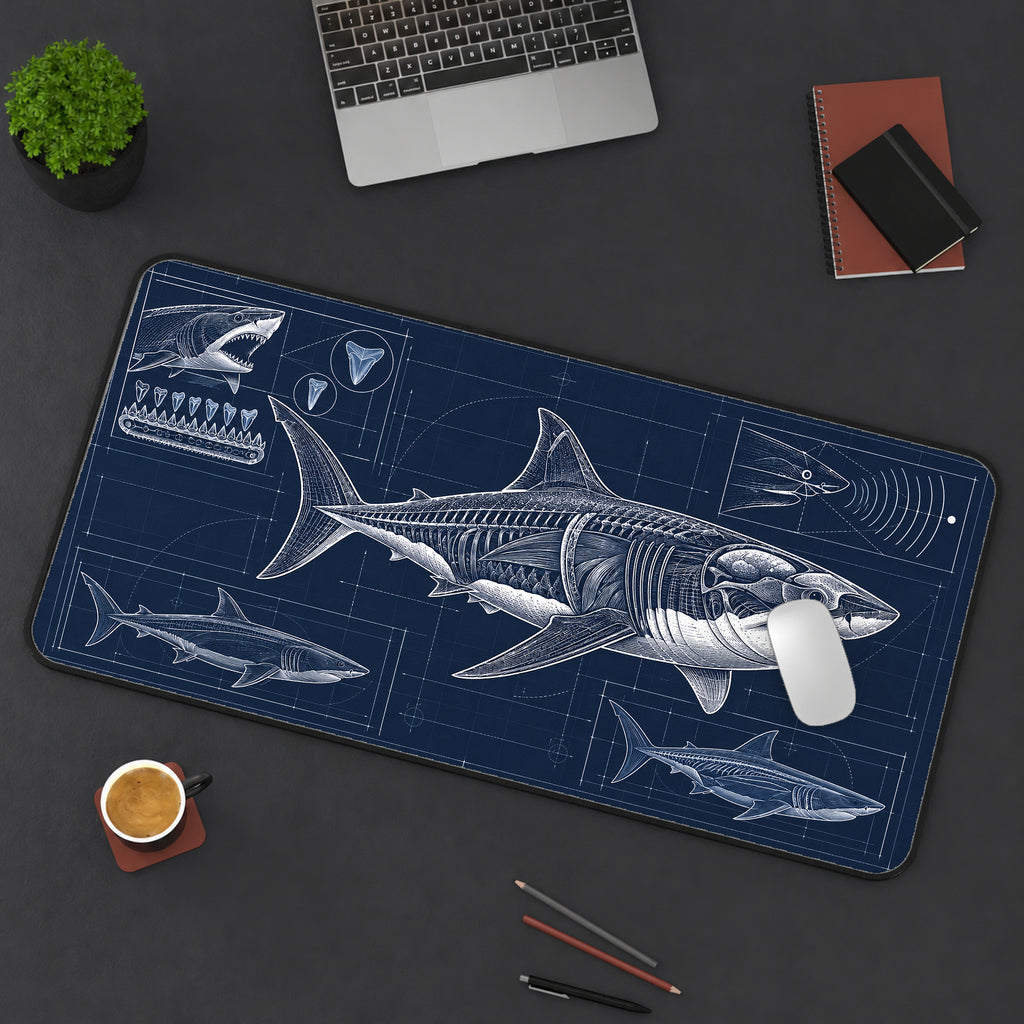 Shark Biology Blueprint Desk Mat — product mockup 3
