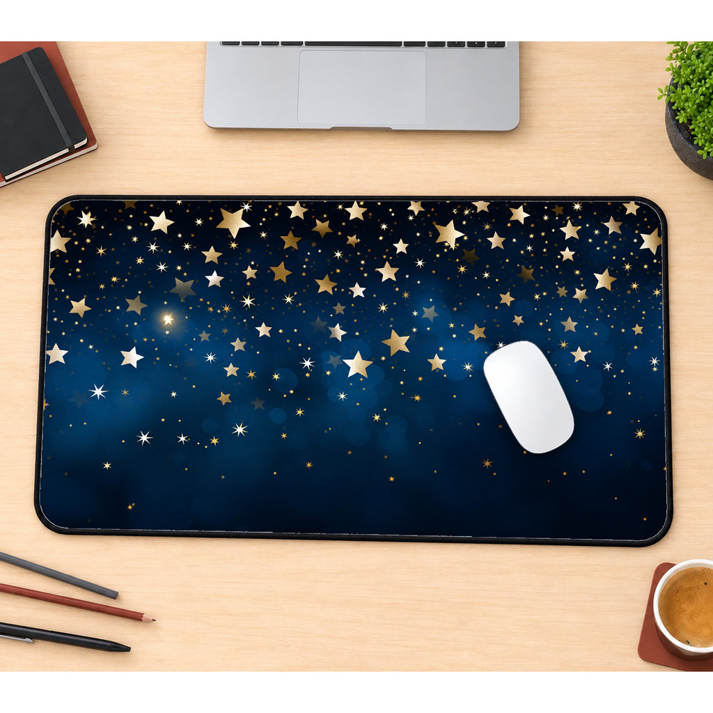 Golden Stars on Navy Desk Mat — product mockup 1