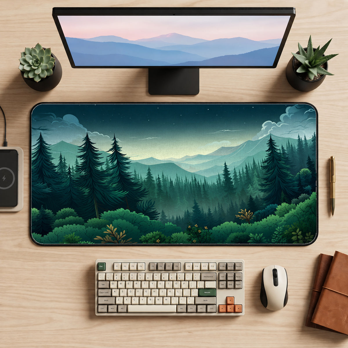 Green Mountain Forest Desk Mat — product mockup 2