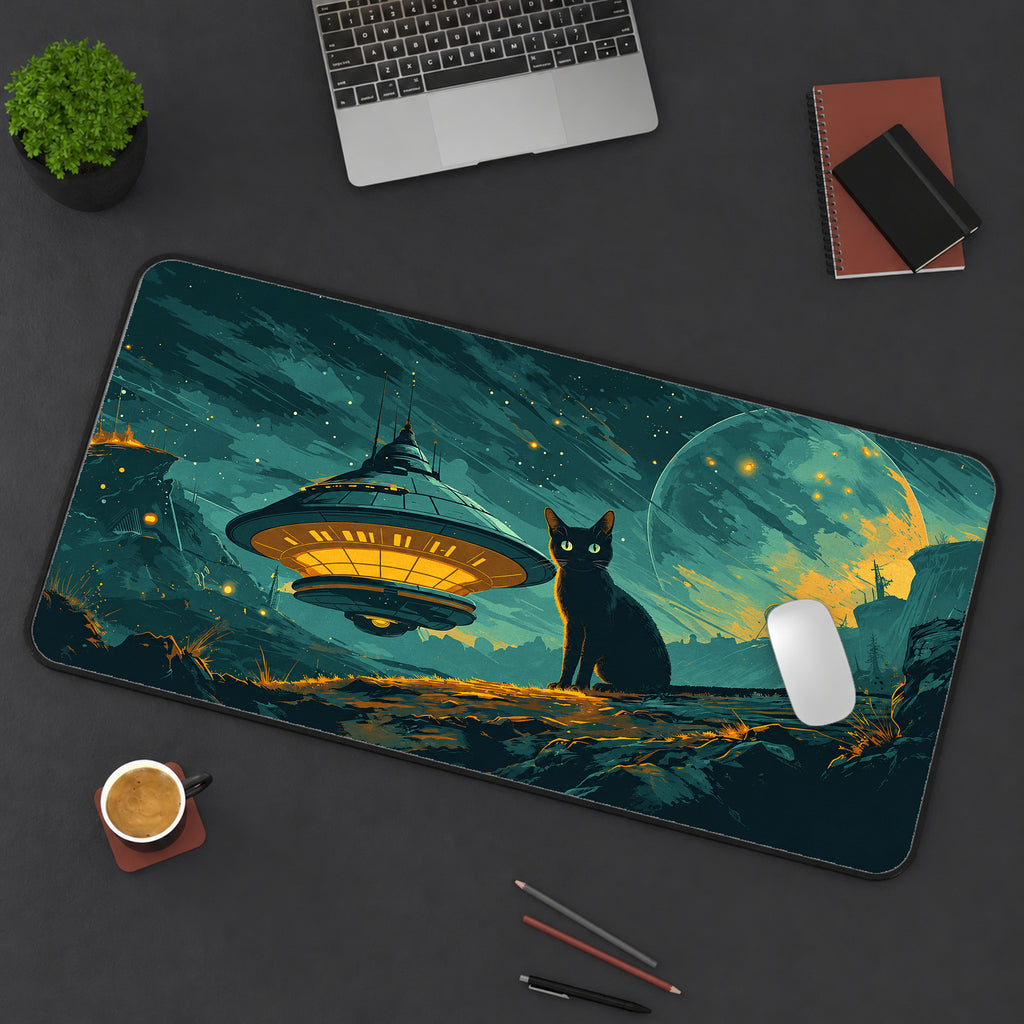 UFO and Black Cat Desk Mat — product mockup 3