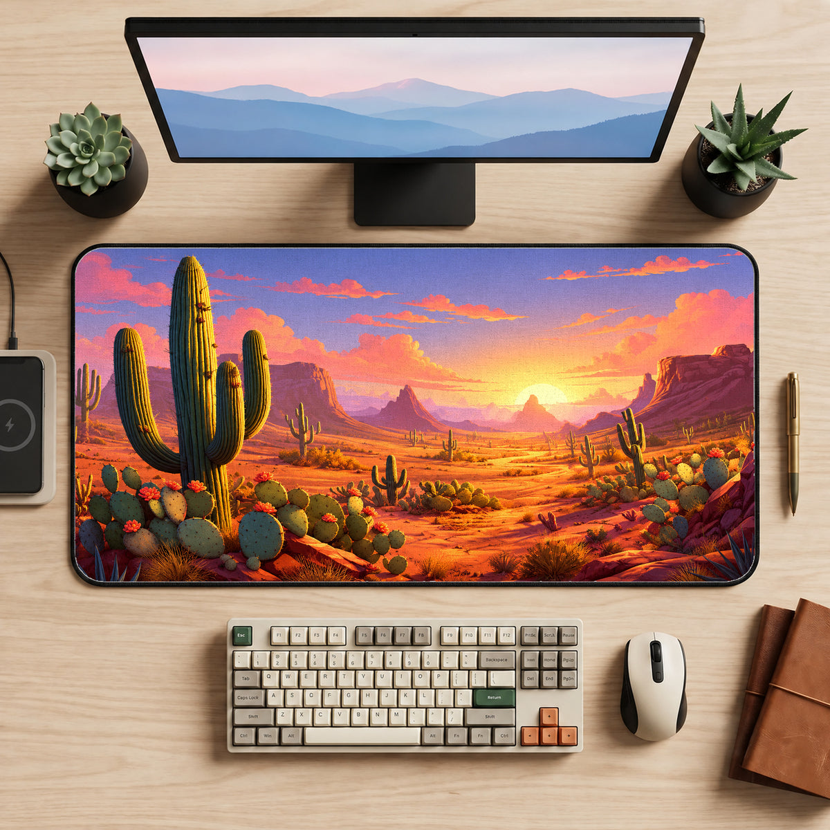 Southwest Cactus Sunset Desk Mat — product mockup 2