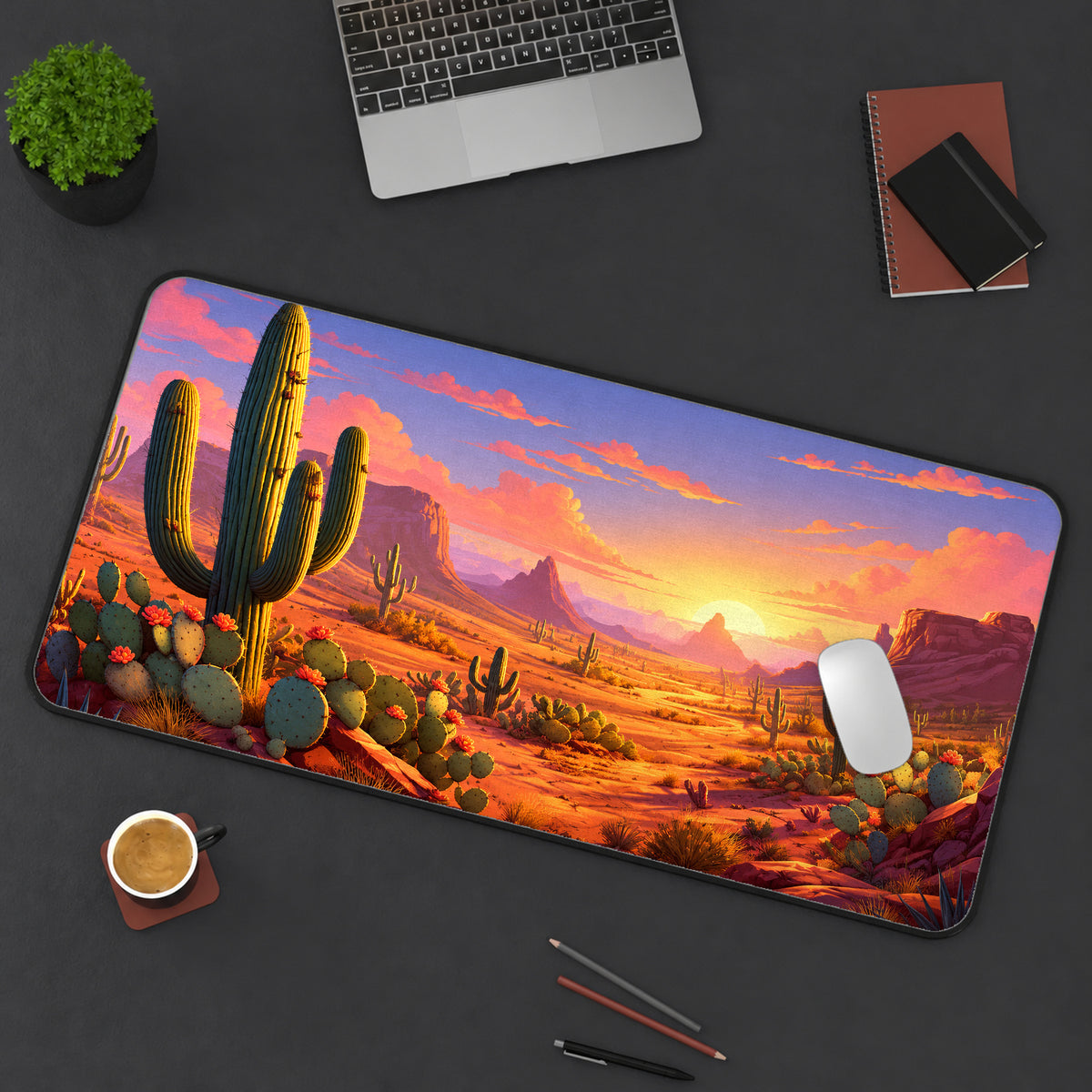 Southwest Cactus Sunset Desk Mat — product mockup 3