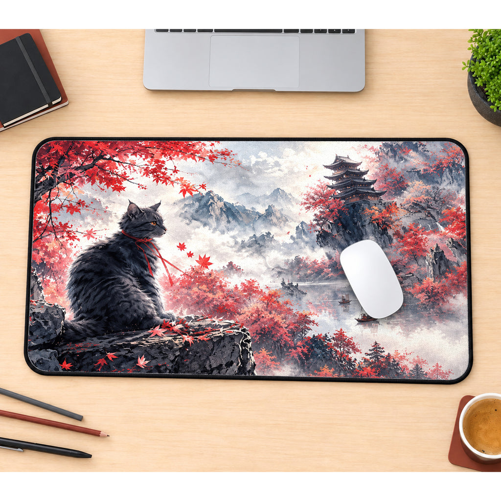 Watercolor Japanese Cat Desk Mat — product mockup 1