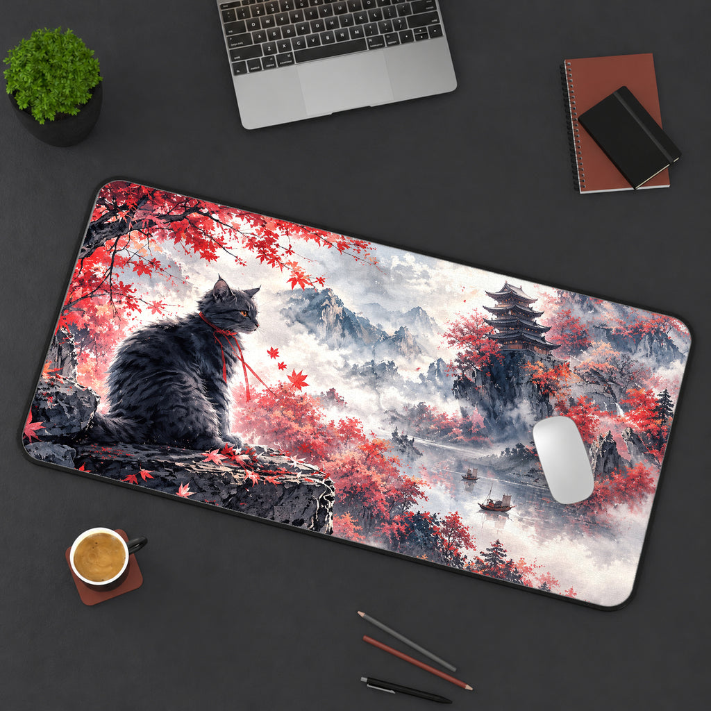 Watercolor Japanese Cat Desk Mat — product mockup 3