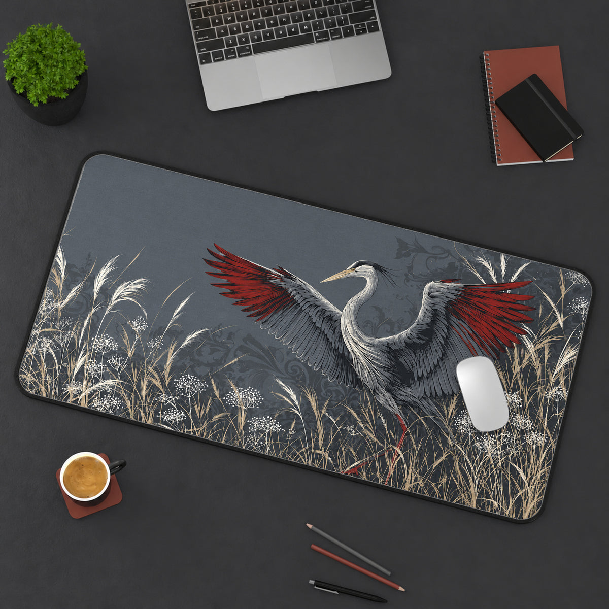 Moonlit Crane Desk Mat — product mockup 3