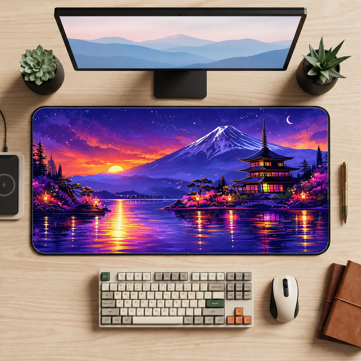 Mount Fuji Sunset Lake Desk Mat — product mockup 2