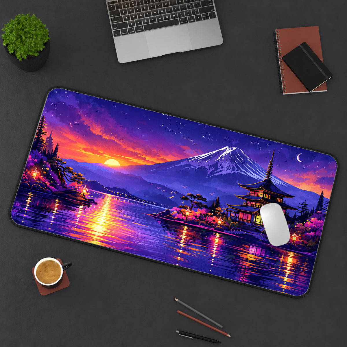 Mount Fuji Sunset Lake Desk Mat — product mockup 3