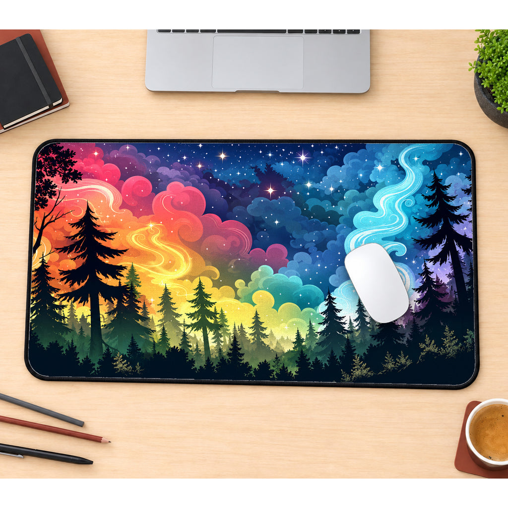 Rainbow Forest Night Desk Mat — product mockup 1
