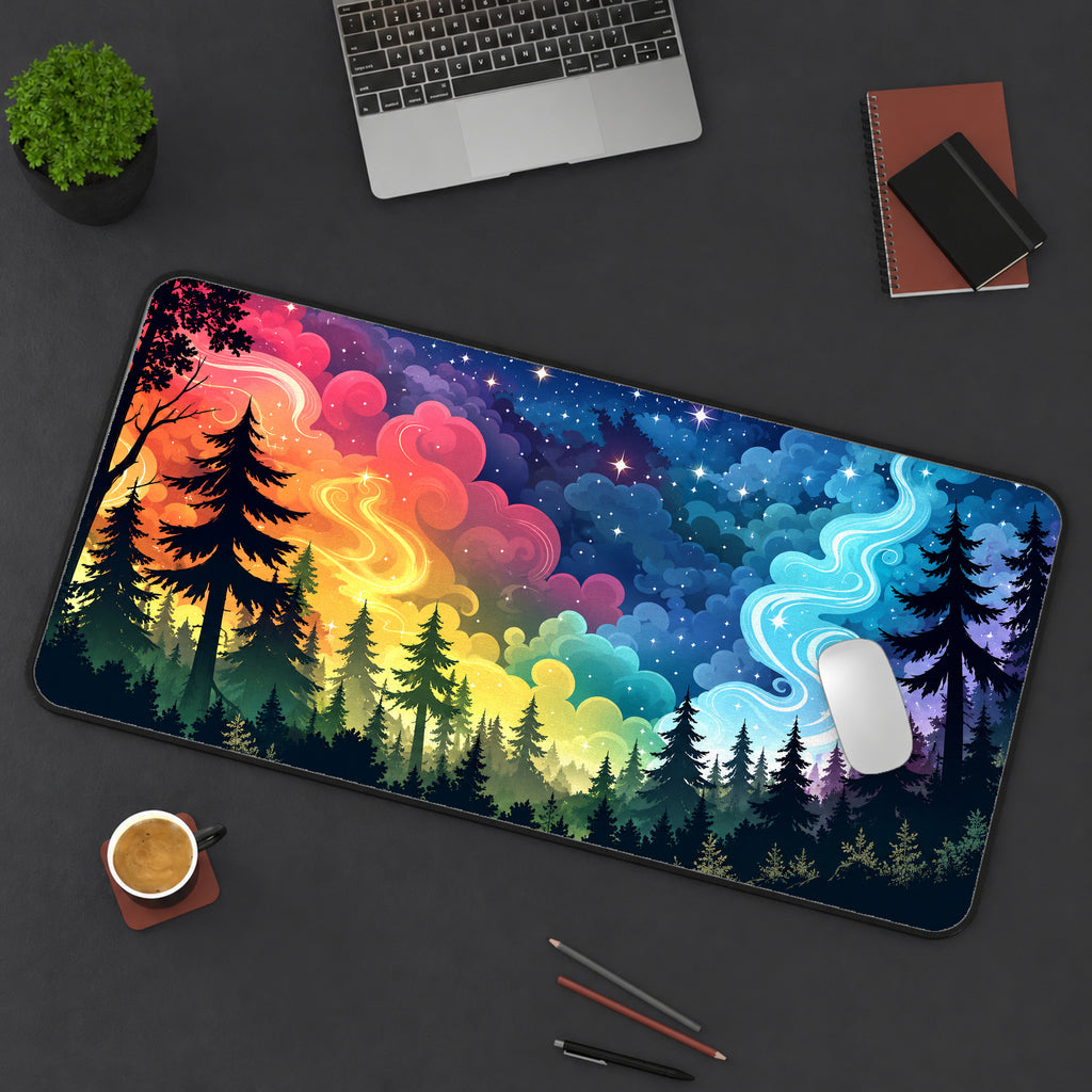 Rainbow Forest Night Desk Mat — product mockup 3