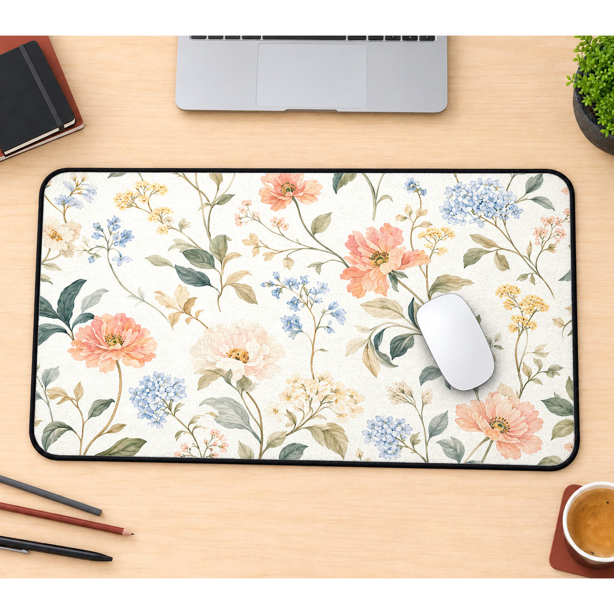 Light Watercolor Botanicals Desk Mat — product mockup 1