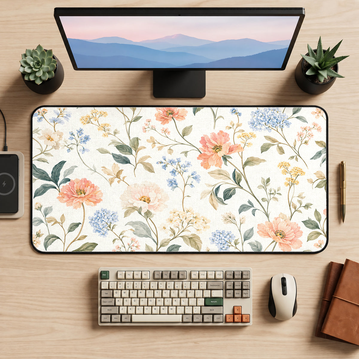 Light Watercolor Botanicals Desk Mat — product mockup 2