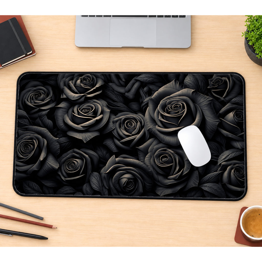 Matte Black Roses Desk Mat — product mockup 1