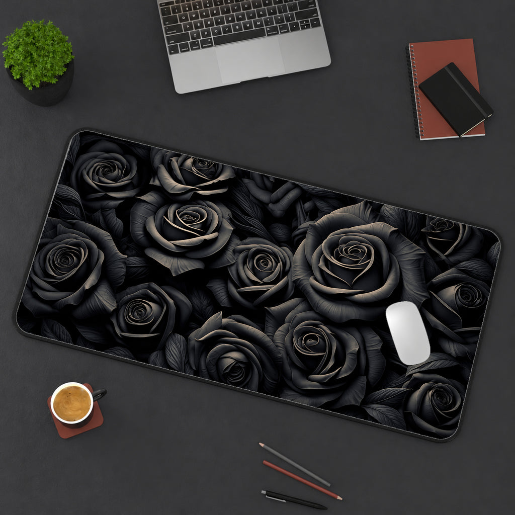 Matte Black Roses Desk Mat — product mockup 3