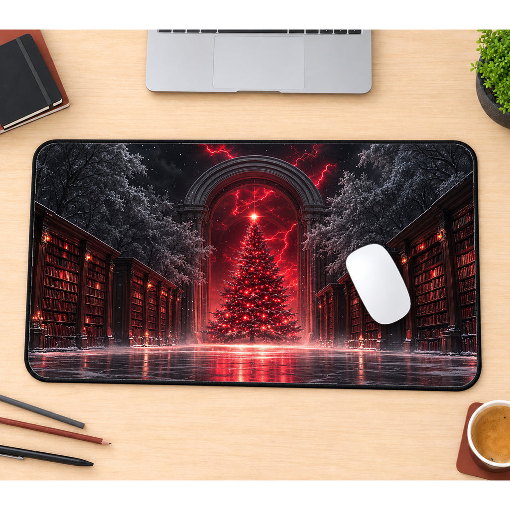 Gothic Library Christmas Tree Desk Mat — product mockup 1